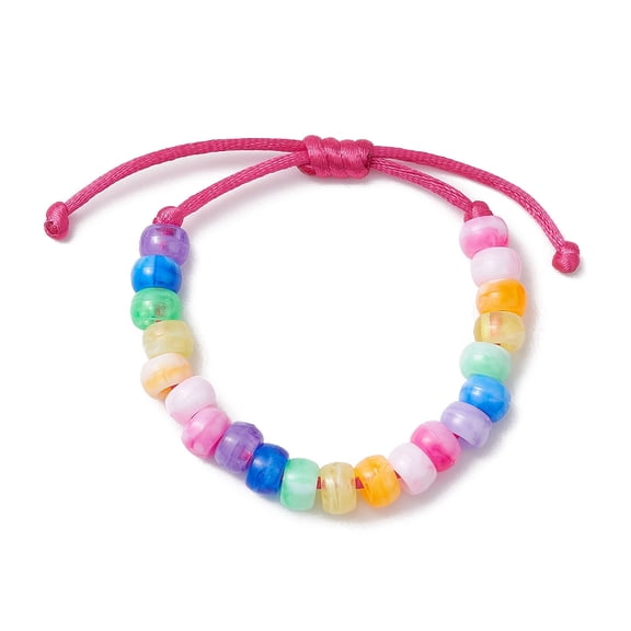 7-color Rondelle Acrylic Beaded Bracelets Adjustable Nylon Thread Kid Bracelets for Girls Deep Pink Inner Diameter: 2-5/8 inch(6.6cm)