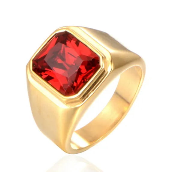 7-colors Stone 18MM Men's Stainless Steel 18K Gold Plated Fashion Ring Size 7-13