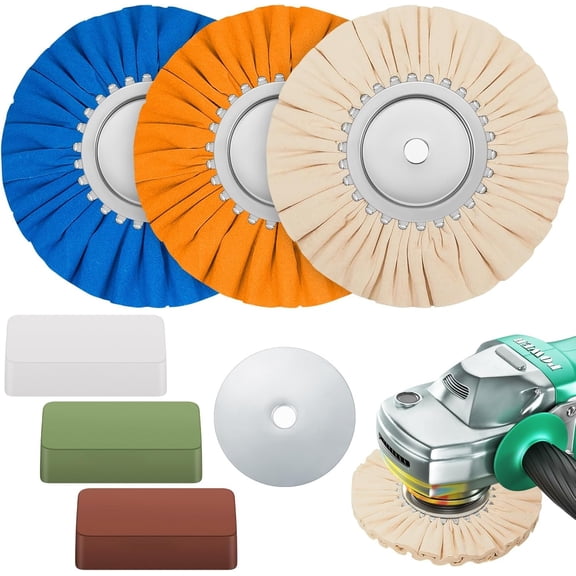 7 count 8" Airway Buffing Wheel Kit in Diameter 5/8" in Arbor Hole, Metal Polishing Wheel and Polishing Compound for Angle Mirror Finish(Multicolor)