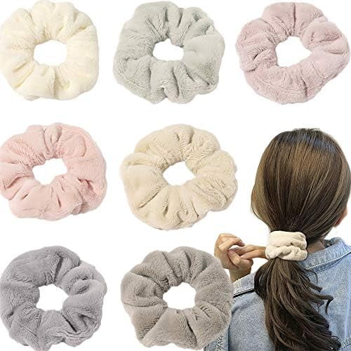 7 count Big Hair Drying Scrunchies Thick Fuzzy Scrunchy Frizz Scrunchies Hair Light Bobbles Ropes Traceless Faux Hair Ties Accessories