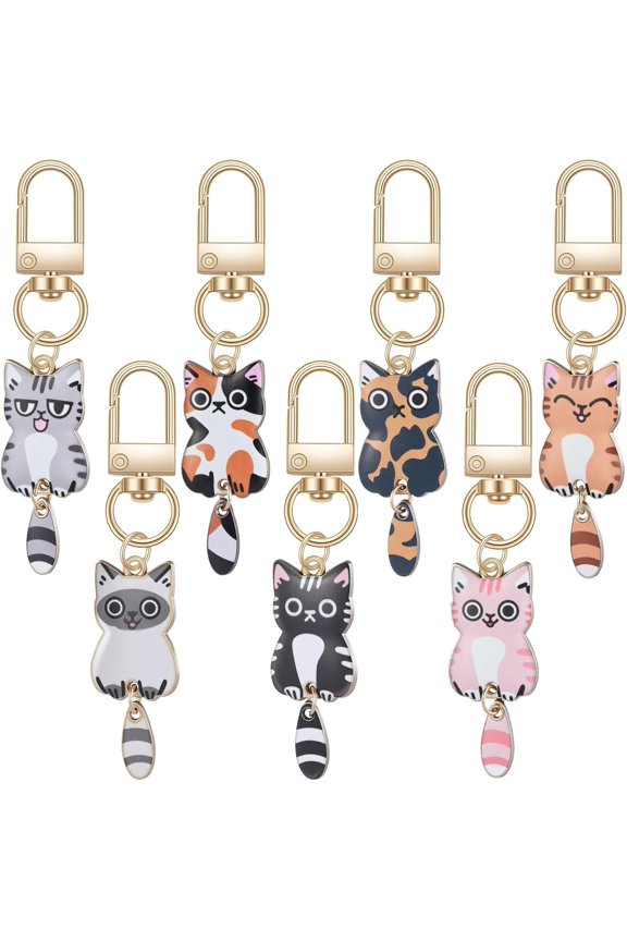 7 count , Cute Cats Charms, Kawaii Key Chains,Kitty Keyring, Purse Handbags Girls Women DIY