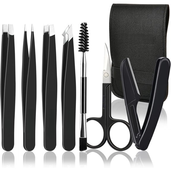 7 count Eyebrow Tweezers Kit for Women Precision Plucker with Brow & Razor & Spoolie for Facial, Chin, Brow, Splinter and Ingrown Hair