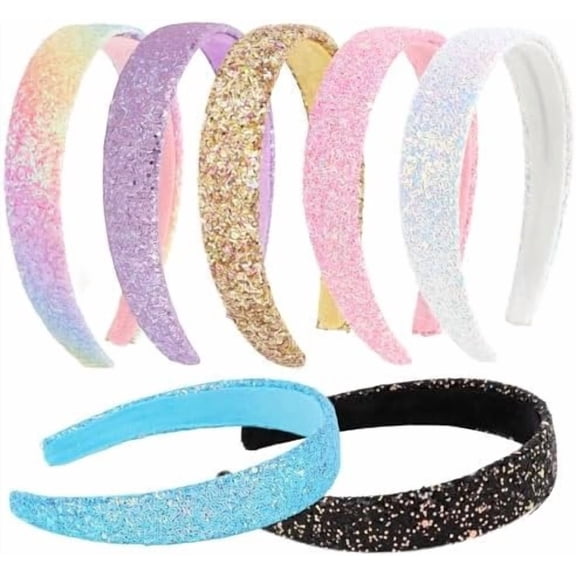 7 count Glitter Headbands for Girls Sparkly Wide Rainbow Headbands