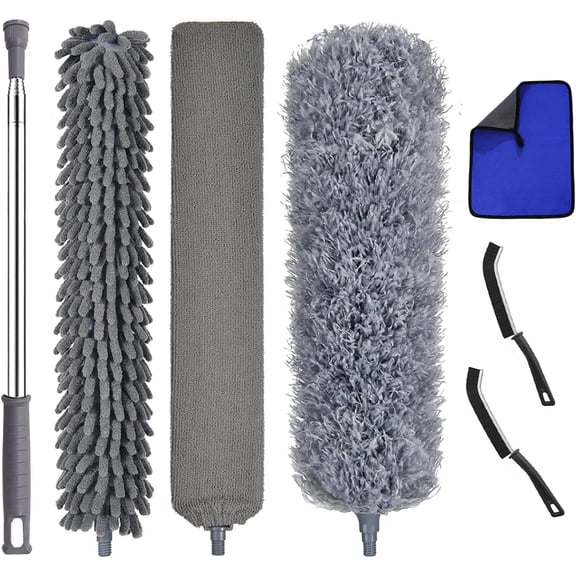 7 count Microfiber Duster with 100-inch Telescopic Extendable Pole, Washable and Cobweb Duster Kit, Dusters for Cleaning High Ceiling,Fan,Furniture,Blinds
