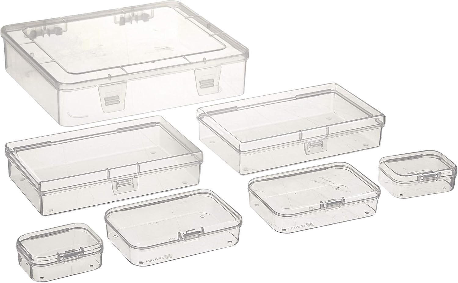 7 count Mixed Sizes Rectangular Empty Mini Clear Plastic Organizer Storage Box Containers with Hinged  for Small Items and Other Craft Projects
