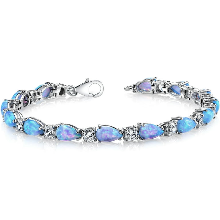 Sterling Silver 7in Created Blue Opal Inlay Sea Turtle Plumeria Bracelet Sterling Silver 7in Created Blue Opal Inlay Sea Turtle Plumeria Bracelet
