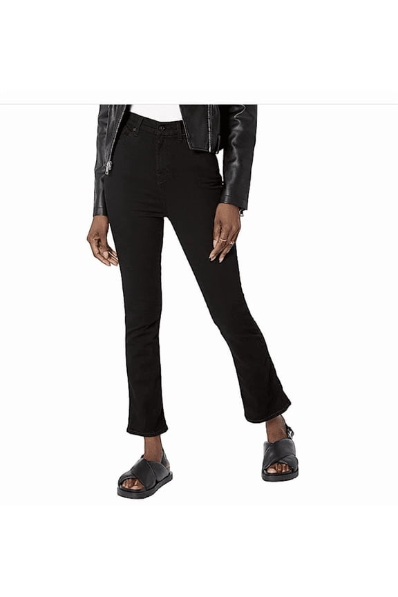 High Rise Cropped Kick Flare Jeans in Rinse Black