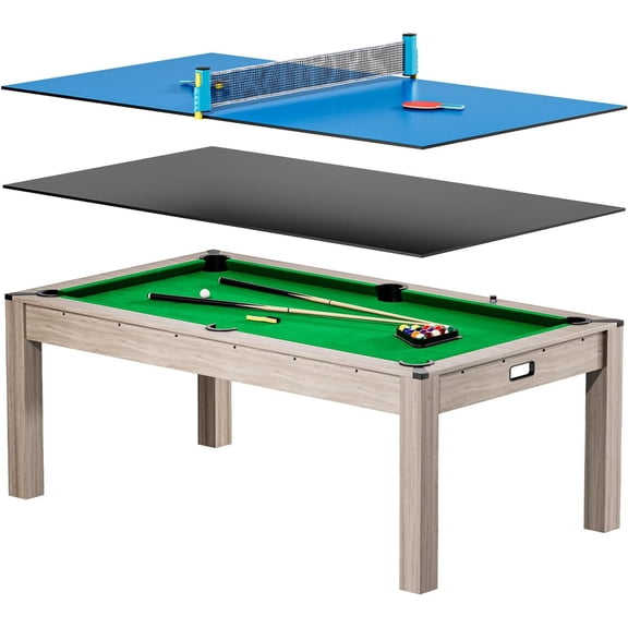 7 ft 3-in-1 Pool Table Combo – Dining, Table Tennis & Billiards Set with Full Accessories
