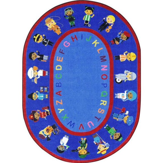 7 ft. 8 in. x 10 ft. 9 in. We Work Together Classroom Kid Essentials Oval Rug  Multicolor