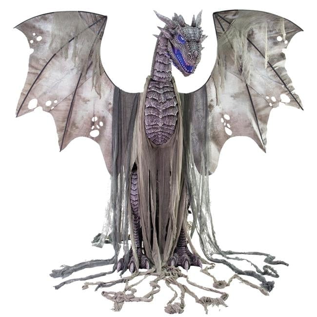 7-Foot Gray Animated Winter Dragon Metal Figurine