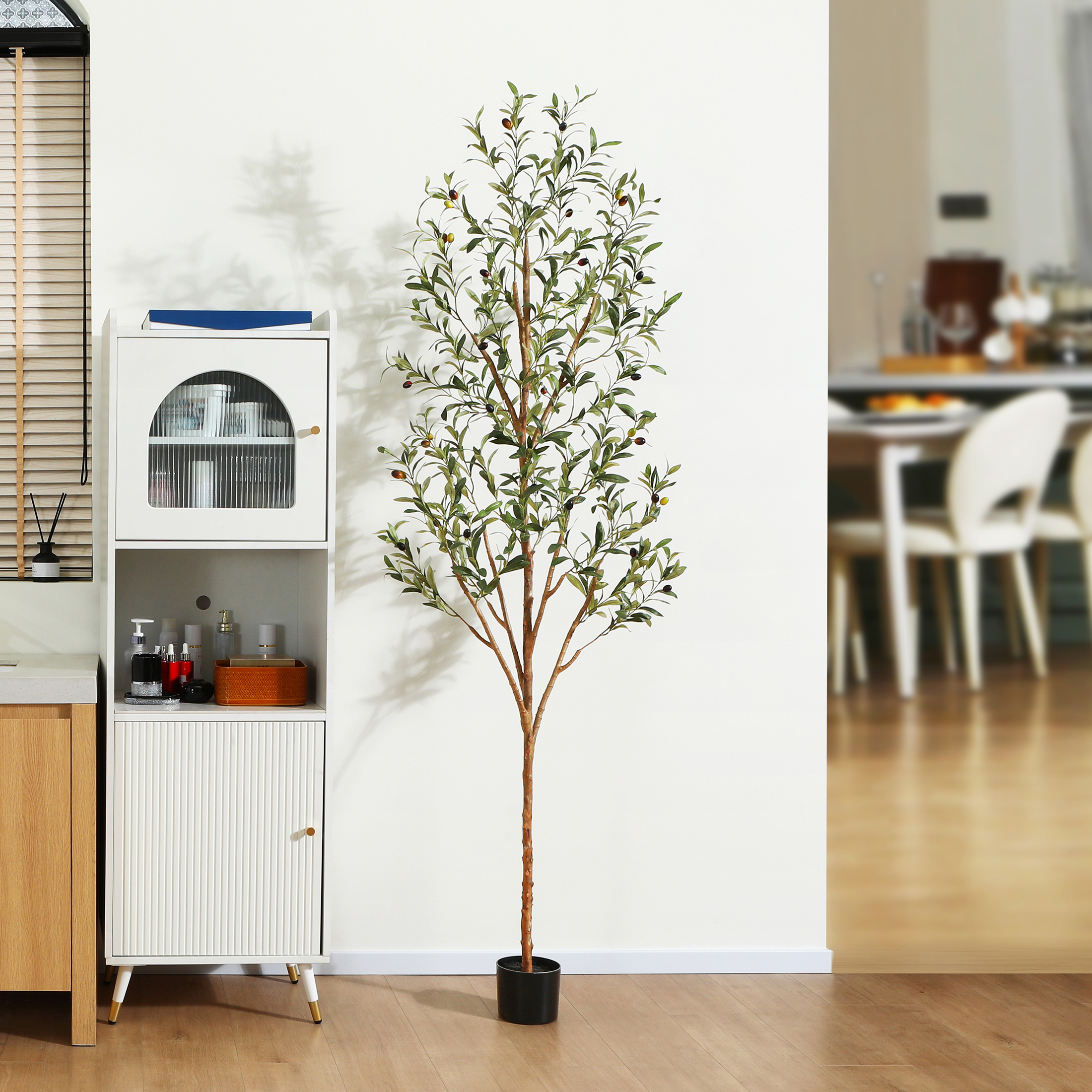 7 ft Artificial Olive Plants with Realistic Leaves and Natural Trunk, Silk Fake Potted Tree with Wood Branches and Fruits, Faux Olive Tree for Office Home Decor - image 1 of 8