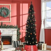 7 ft Artificial Pencil Christmas Tree, Slim Unlit Xmas Tree with 499 Branch Tips and Plastic Stand for Small Rooms and Apartments