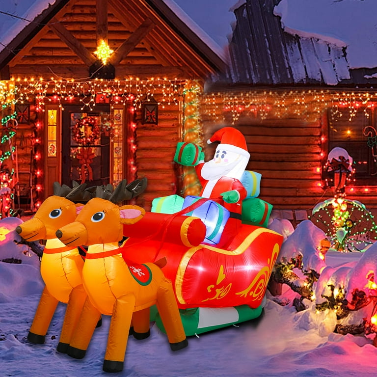 7 ft Christmas Inflatables Outdoor Santas Sleigh Giant Christmas Blow Up Decoration with LED Lights for Yard Holiday Christmas Party Garden 7