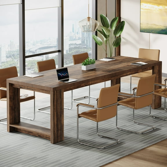 Finmind Farmhouse Conference Table for 6 to 8 People, 7 ft Rectangular Meeting Table for Office,Working, Rustic Brown