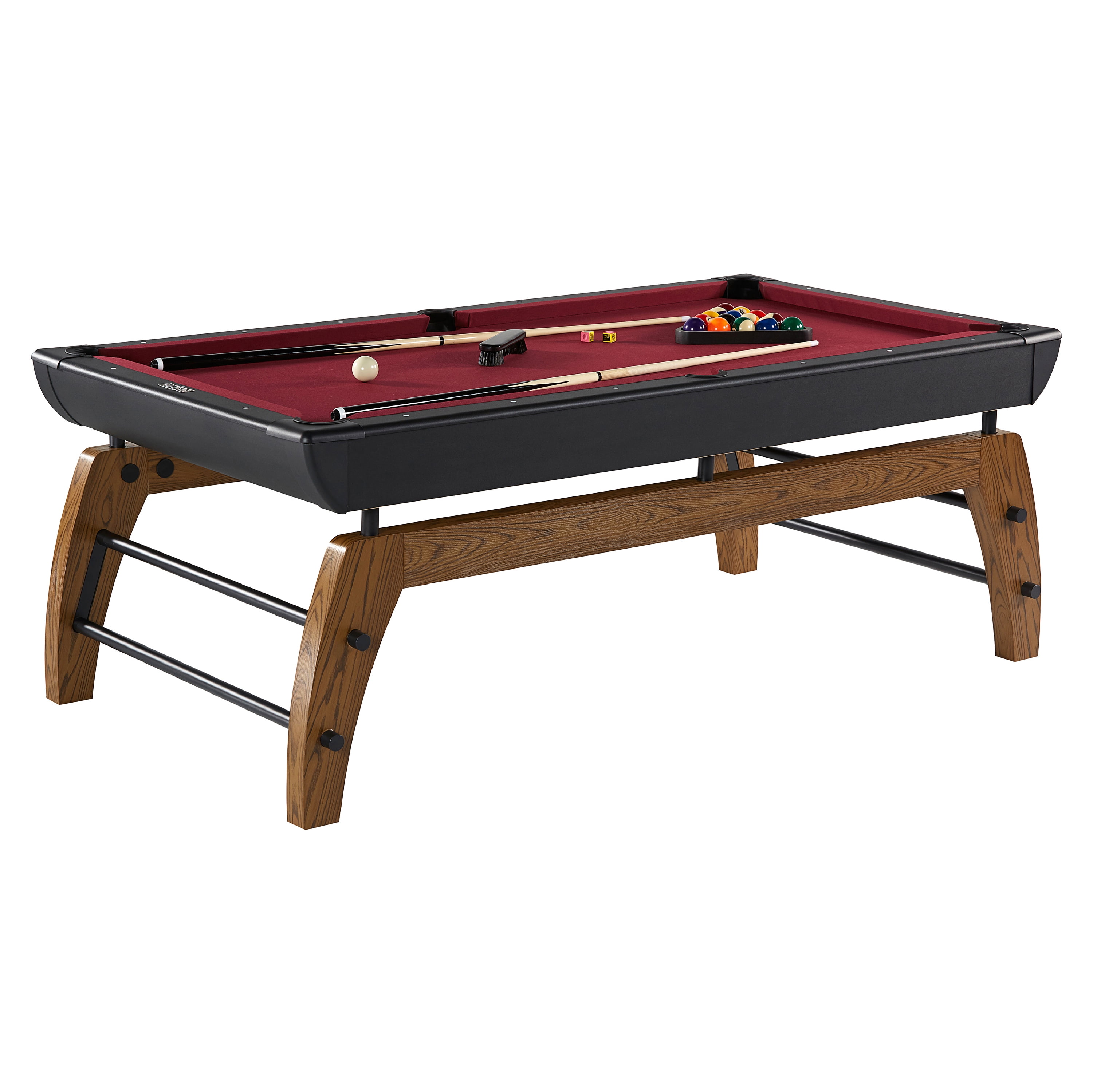 Edgewood 84" Burgundy Wool Blend Billiard Table with Oak Legs
