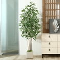 thumbnail image 1 of 7 ft Faux Ficus Plant in Large White Planter, Artificial Ficus Tree in Pot, Perfect Home Décor, 1 of 9