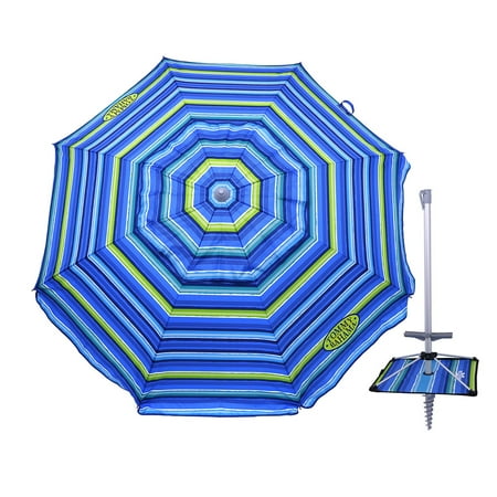 7 ft Fiberglass Tommy Bahama Beach Umbrella for Sand with Folding Anchor Base, Telescopic Aluminum Pole, UPF 50+, Tilt, No Table
