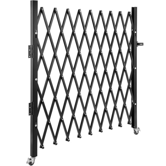 7 ft H x 7 ft W Single Folding Security Gate, Steel Accordion Expanding Scissor Door, 360 Rolling Barricade with Padlock