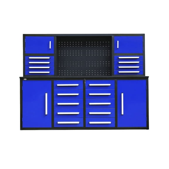 7 ft Heavy Duty Workbench Garage Workbench Cabinet,18 Drawers ,4 Cabinets , Pegboard),Blue