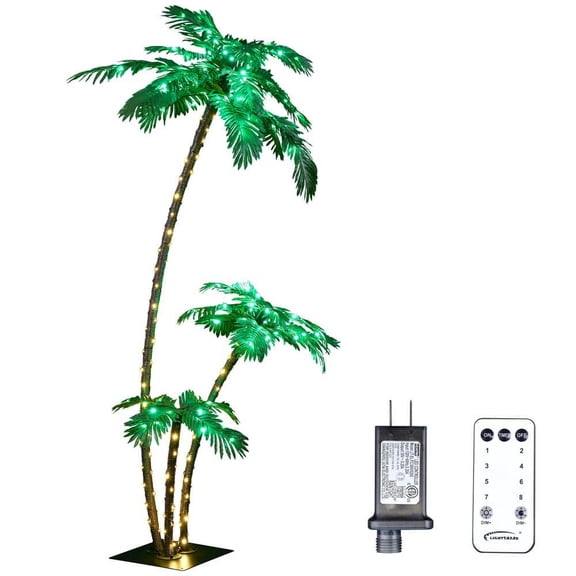 7 ft. Palm Tree 3 Trunks Artificial Palm Tree 218 LED Lights for Decoration Outdoor