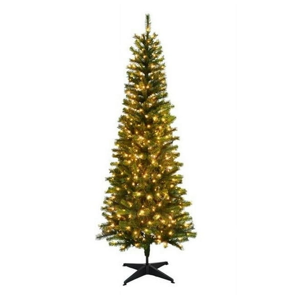 7 ft. Pencil LED Highland Green Spruce Christmas Tree, Warm White - 250 Count