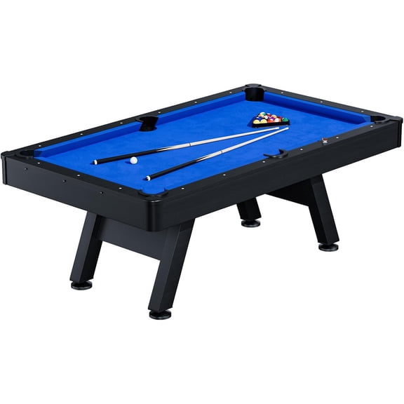 7 ft Pool Table Set with 2 Cue Sticks, Balls & Accessories, Black Wood Finish for Home Game Room
