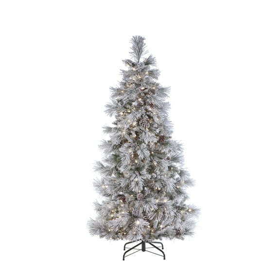 7 ft. Pre Lit Cool White LED Lightly Flocked Snowbell Pine