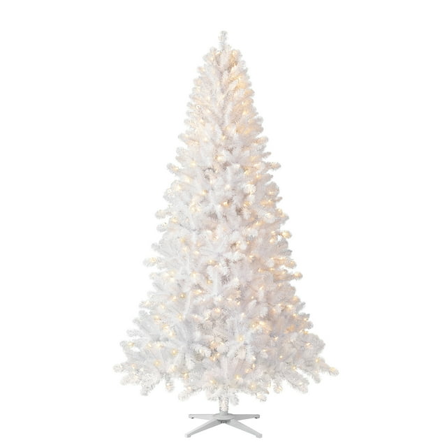 7 ft PreLit Duncan Fir White Artificial Christmas Tree, Clear LED