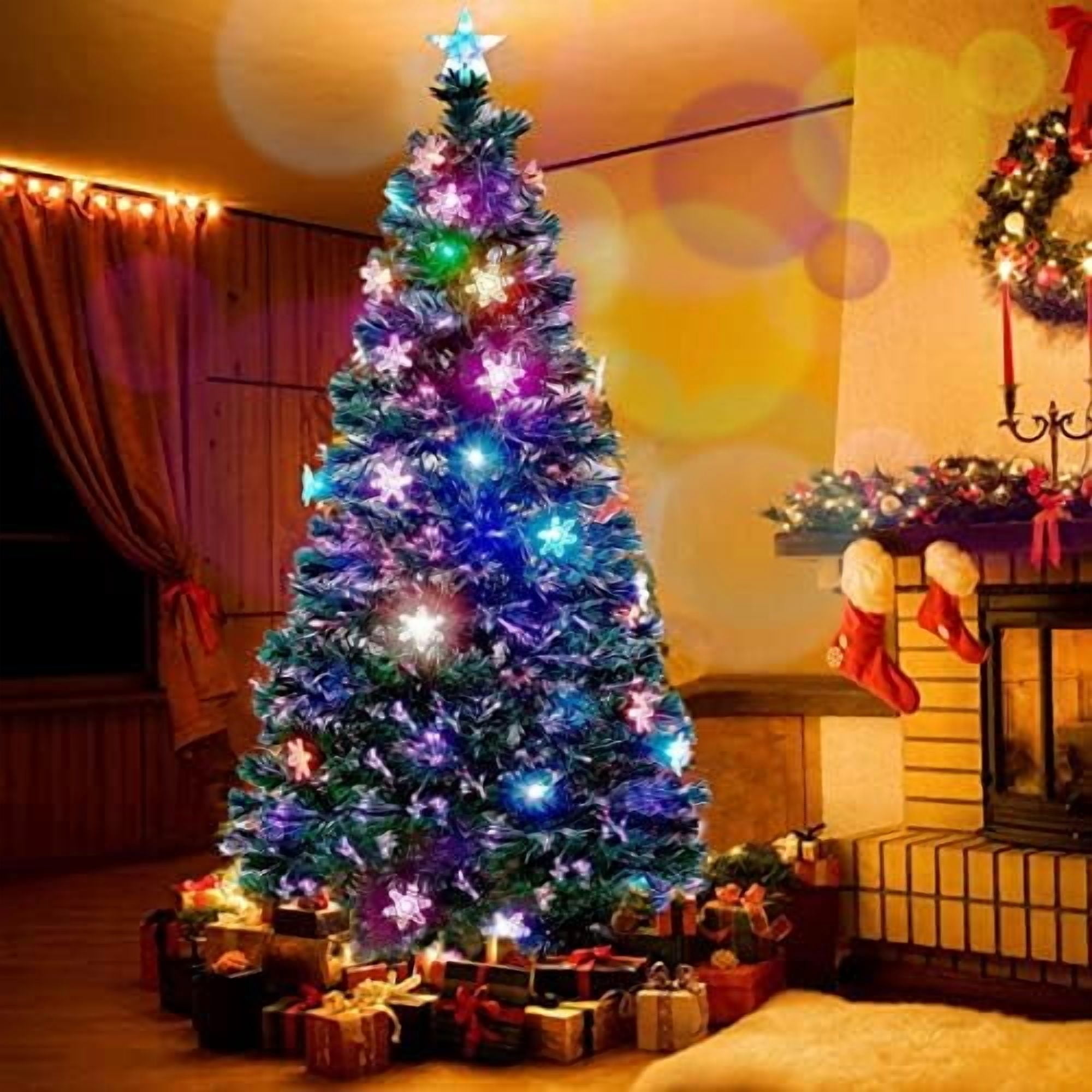 7 ft Pre-Lit Optical Fiber Christmas Artificial Tree, with LED RGB ...