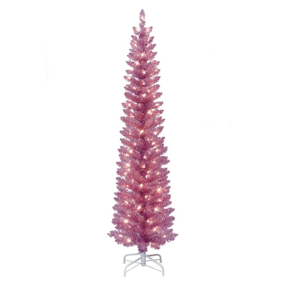 7 ft Pre-Lit Pink Tinsel Artificial Tree