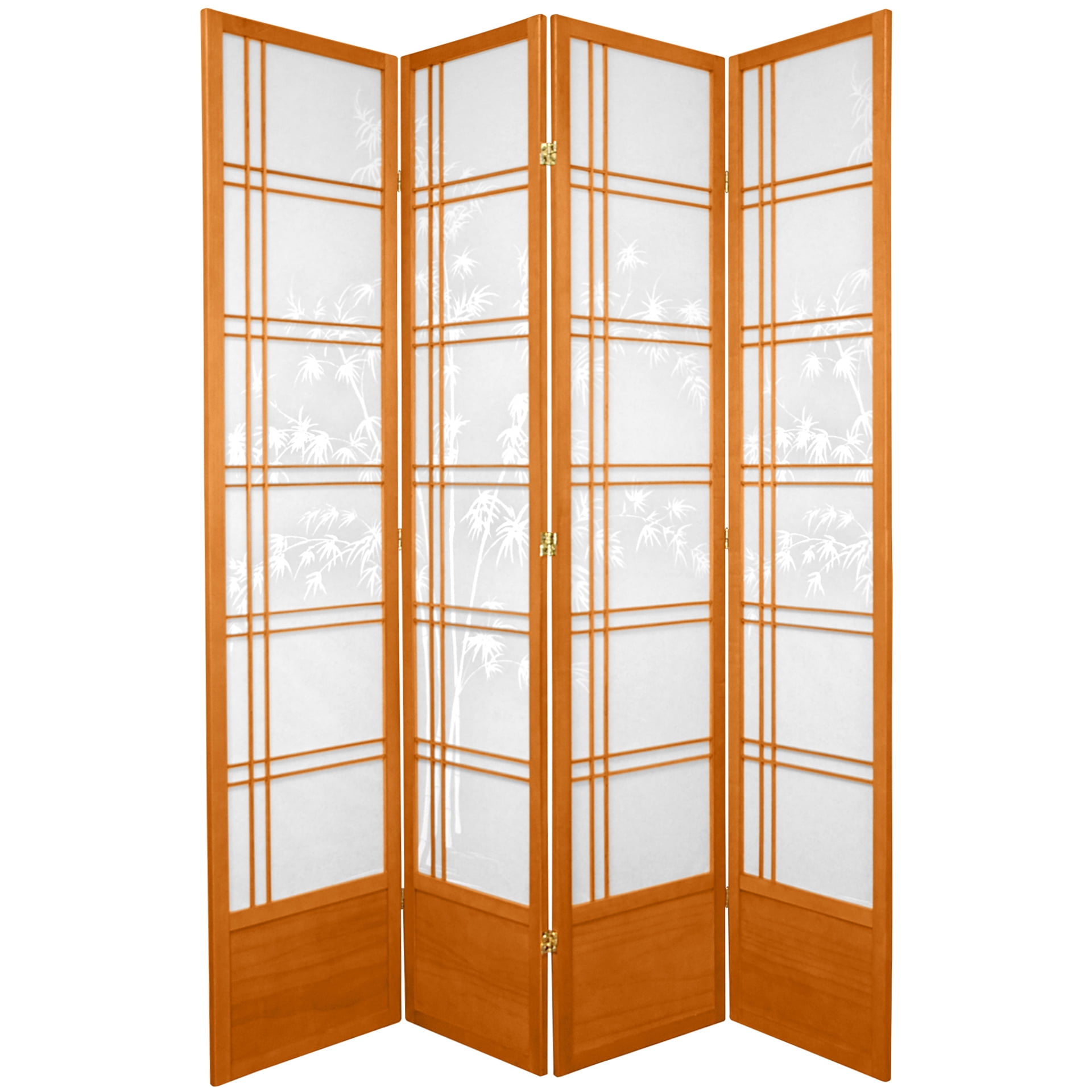 7 ft. Premium Japanese Design Bamboo Tree Print Screen - Honey - 4 Panels
