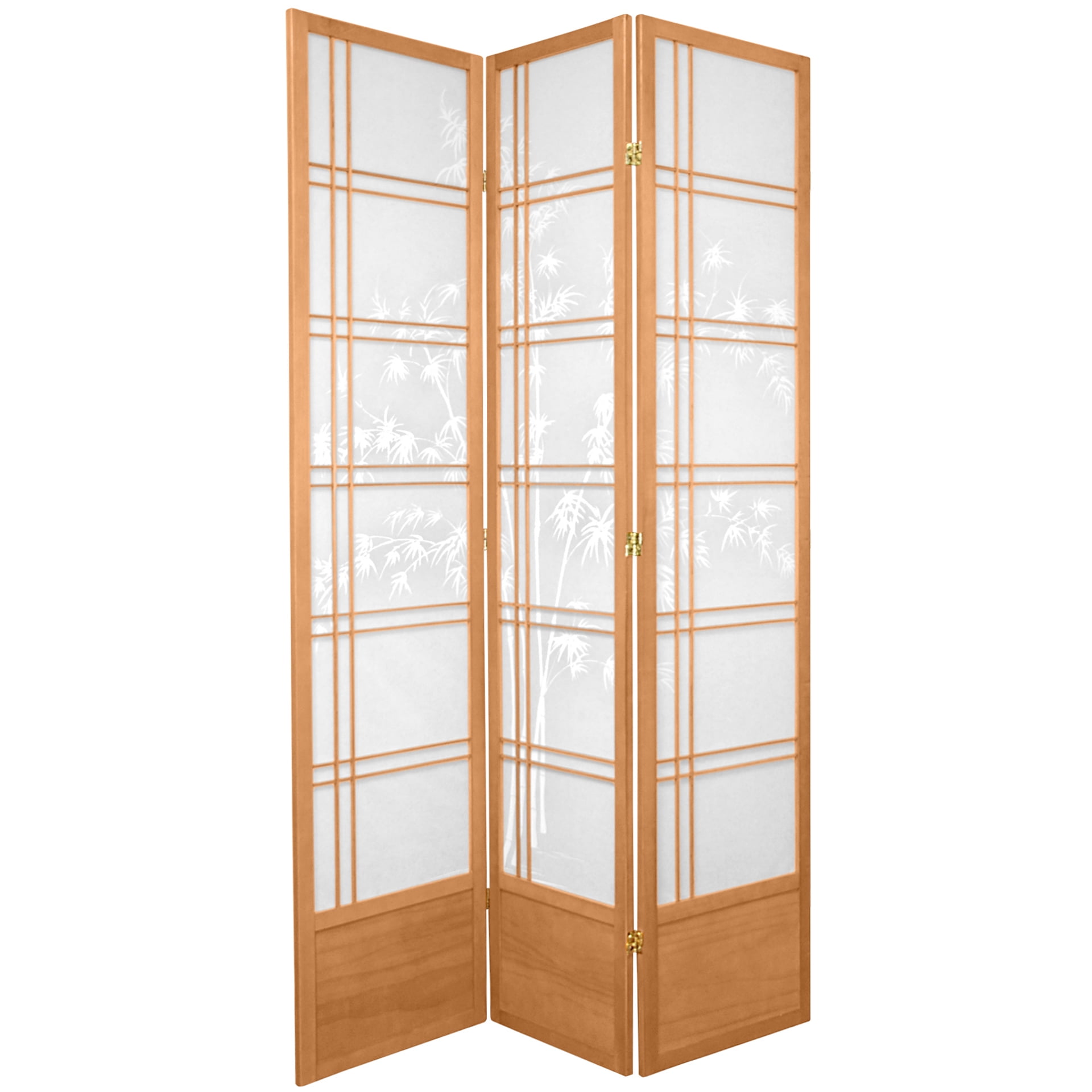 7 ft. Premium Japanese Design Bamboo Tree Print Screen - Natural - 3 Panels