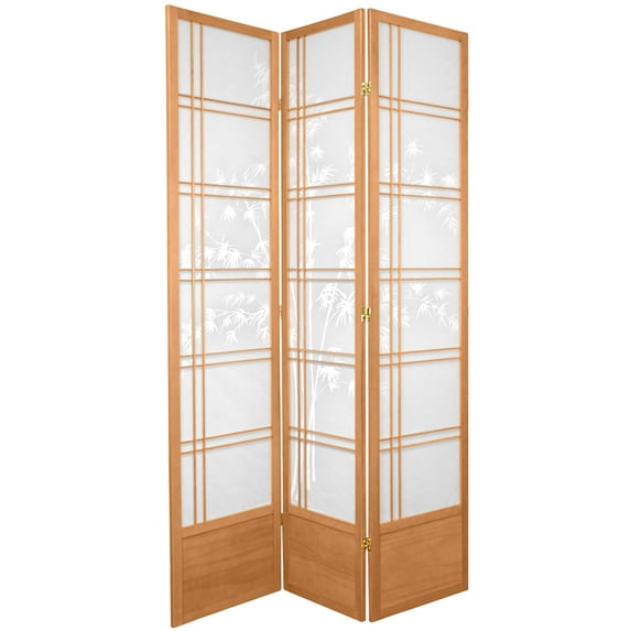 7 ft. Premium Japanese Design Bamboo Tree Print Screen - Natural - 3 Panels