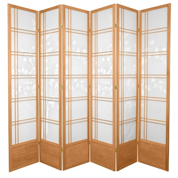 7 ft. Premium Japanese Design Bamboo Tree Print Screen - Natural - 6 Panels