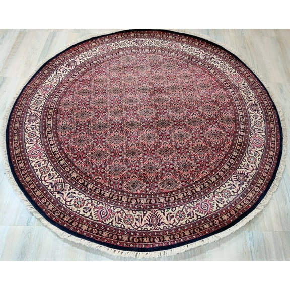 7 ft Red Cream Round Traditional Area Rug with Floral Allover Pattern