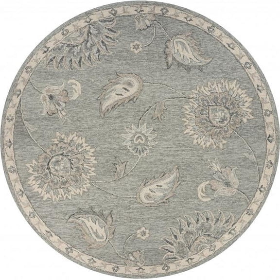 7 ft. Round Light Gray Floral Area Rug - Gray - 7'