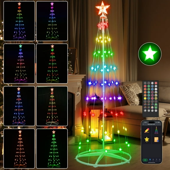 7-ft Smart Christmas Cone Tree Star String Lights USB-powered Programmable Multicolor 100 Vibrant RGB Changing LED 2025 NEW