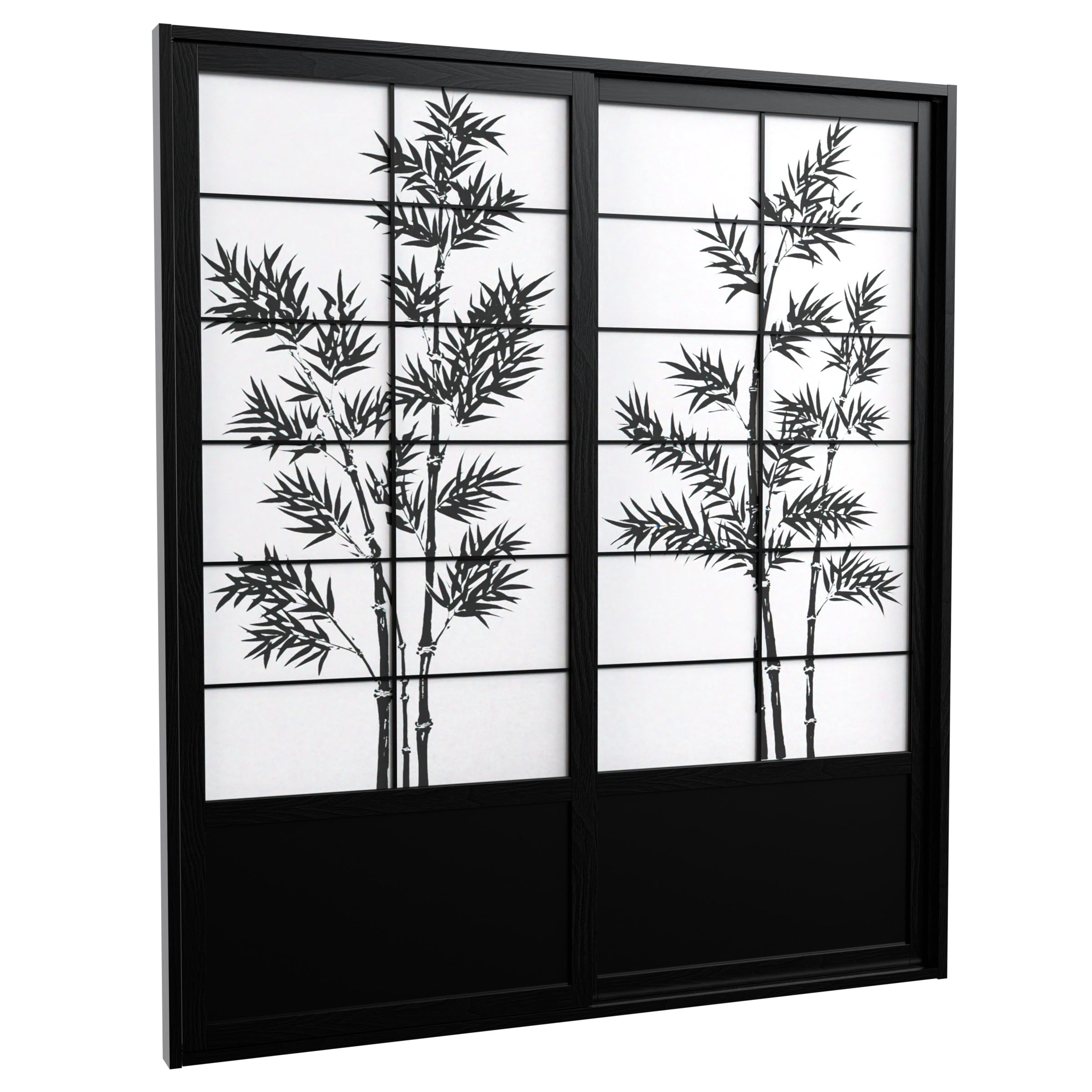 Red Lantern 7 ft. Tall Shoji Sliding Door Kit with Bamboo Tree Design - Black Finish