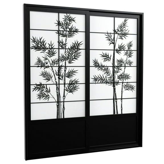 Red Lantern 7 ft. Tall Bamboo Tree Shoji Sliding Door Kit - Black