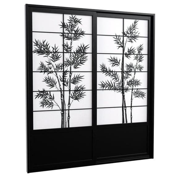 Red Lantern 7 ft. Tall Shoji Sliding Door Kit with Bamboo Tree Design - Black Finish