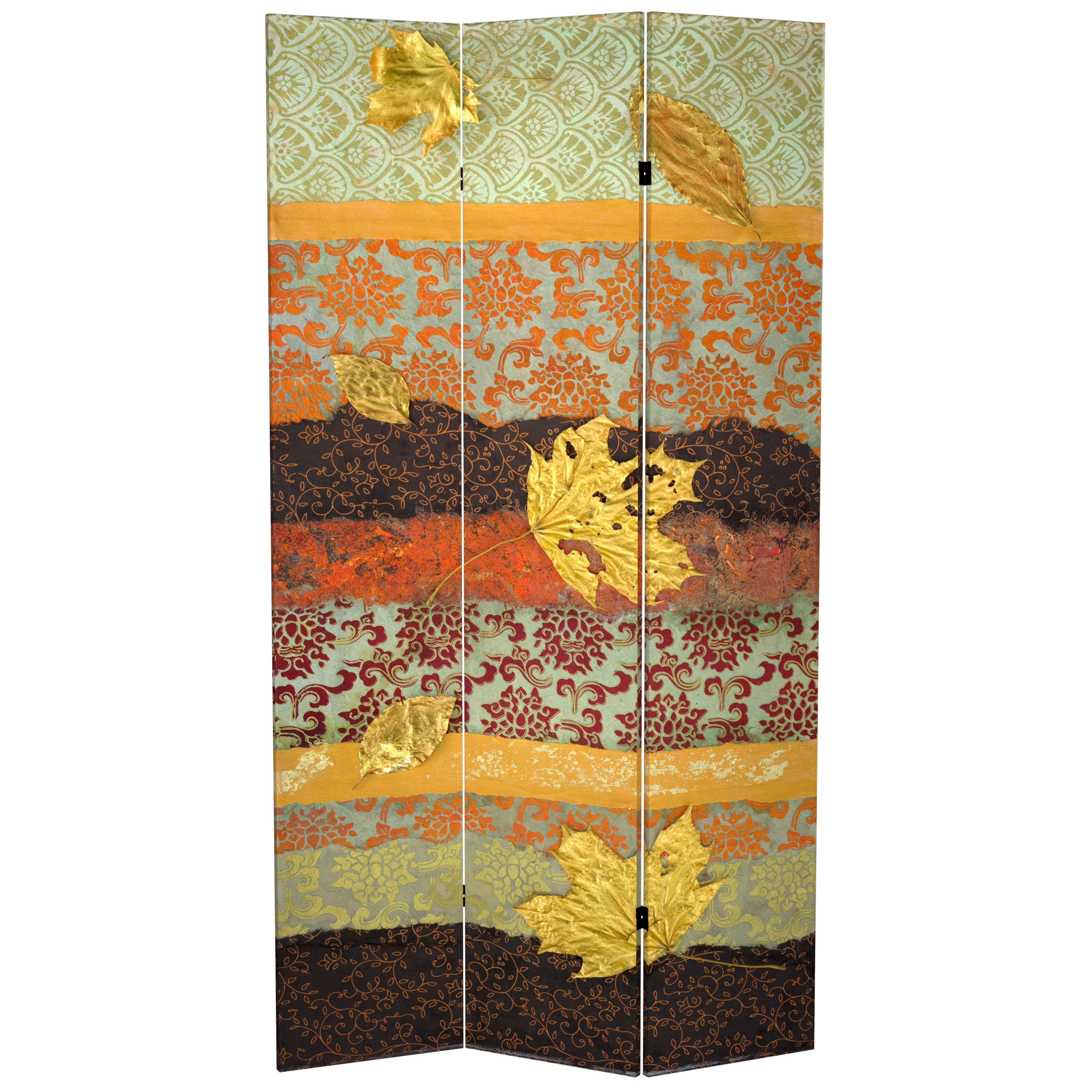 7 ft. Tall Double Sided October Gold Canvas Print Floor Screen Room Divider