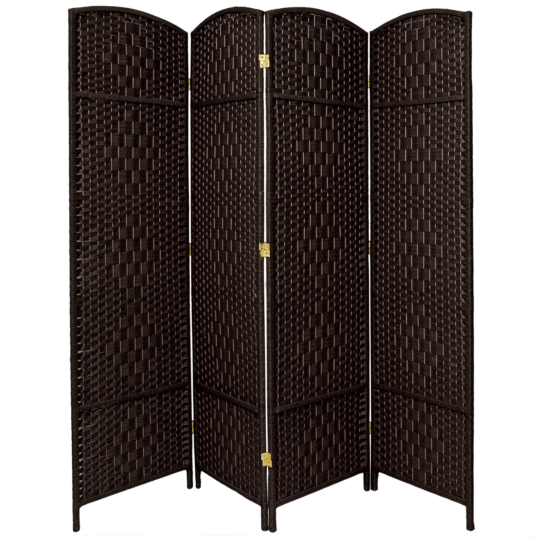 7 ft. Tall Faux Rattan Fiber Diamond Weave Privacy Screen Room Divider - Black - 4 Panels