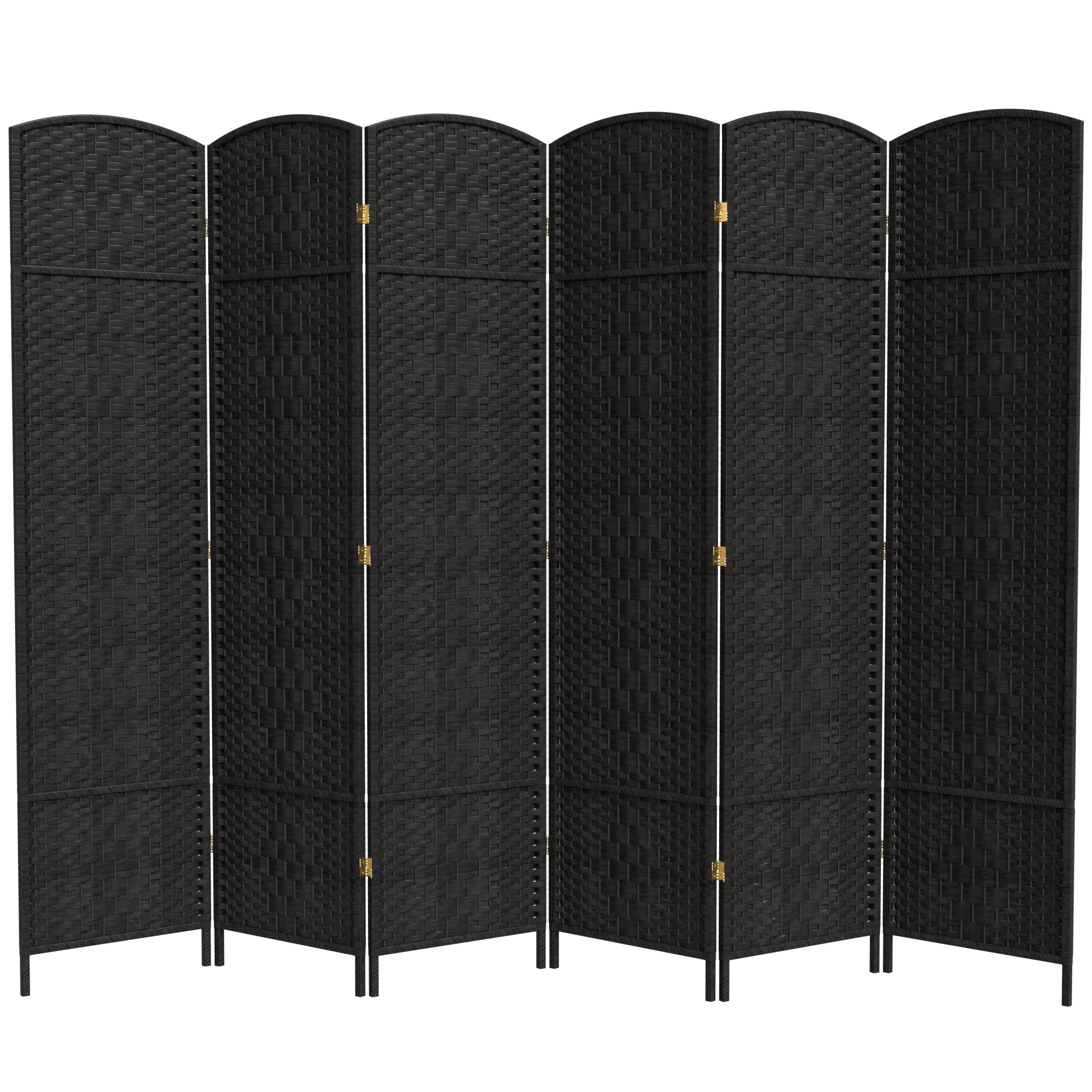 7 ft. Tall Rattan Fiber Diamond Weave Privacy Screen Room Divider - Black - 6 Panels