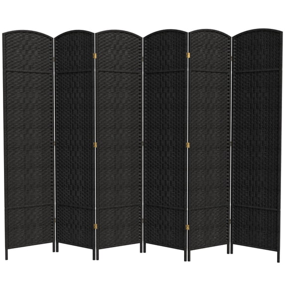 7 ft. Tall Rattan Fiber Diamond Weave Privacy Screen Room Divider - Black - 6 Panels