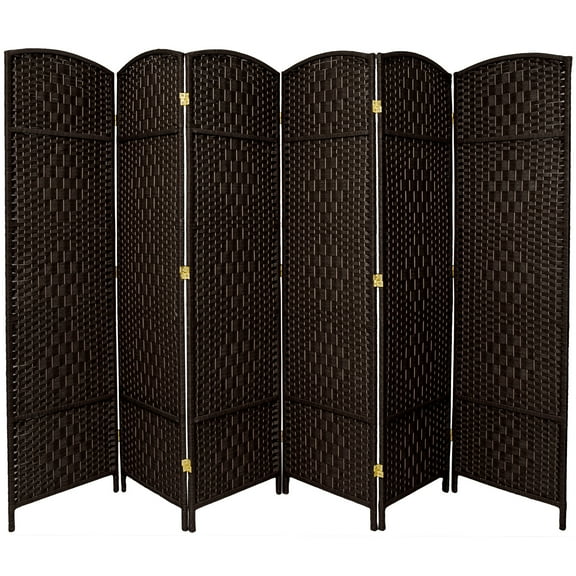 7 ft. Tall Faux Rattan Fiber Diamond Weave Privacy Screen Room Divider - Black - 6 Panels