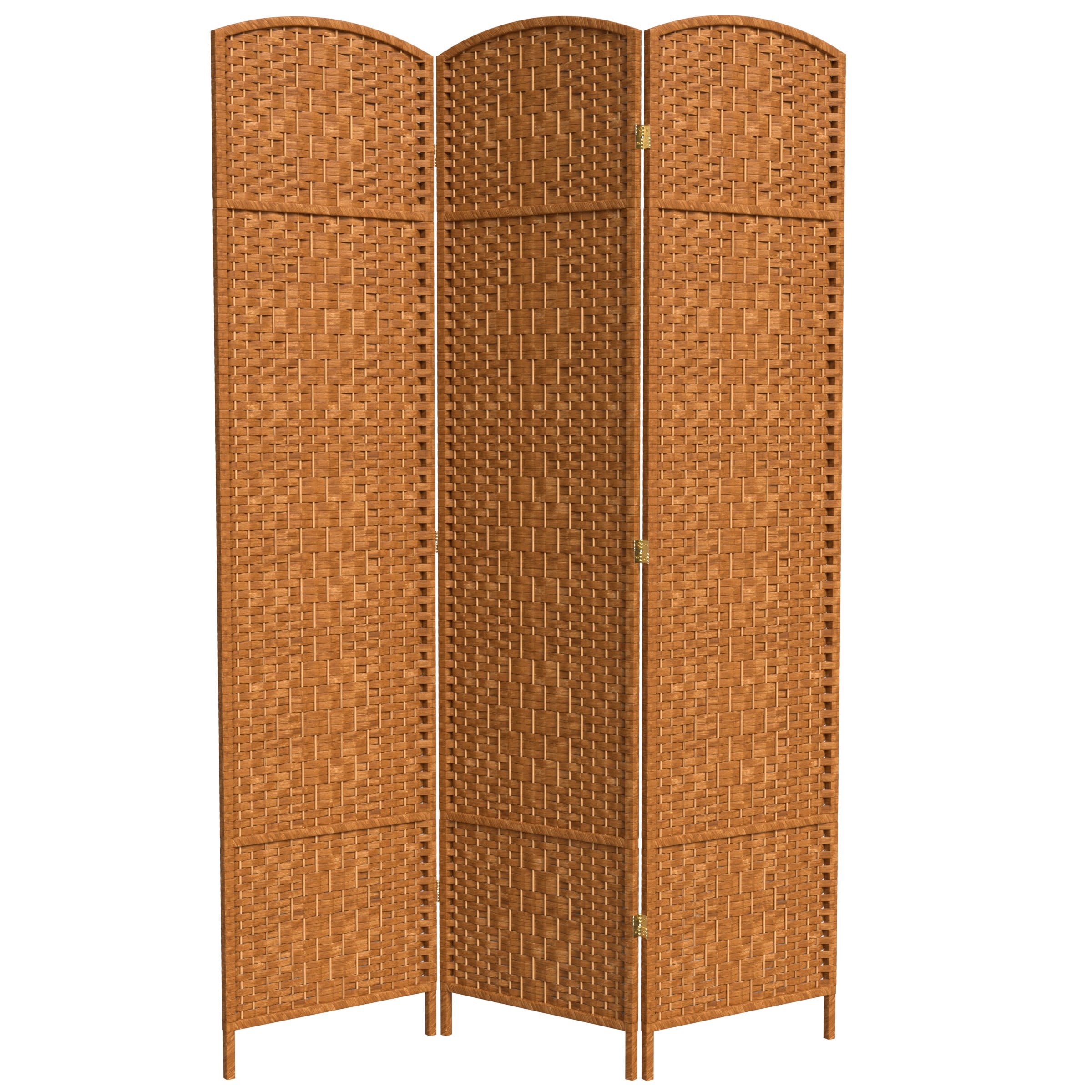 7 ft. Tall Rattan Fiber Diamond Weave Privacy Screen Room Divider - Dark Beige - 3 Panels