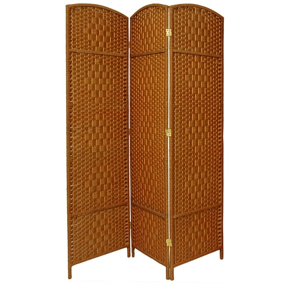 7 ft. Tall Faux Rattan Fiber Diamond Weave Privacy Screen Room Divider - Dark Beige - 3 Panels