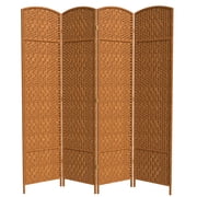 7 ft. Tall Rattan Fiber Diamond Weave Privacy Screen Room Divider - Dark Beige - 4 Panels