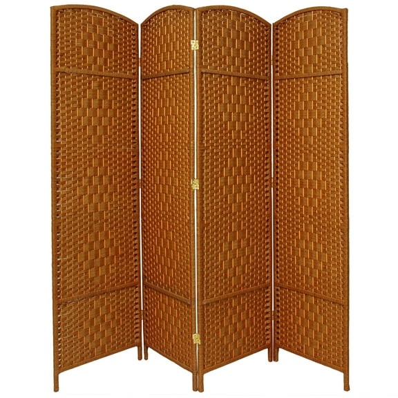 7 ft. Tall Faux Rattan Fiber Diamond Weave Privacy Screen Room Divider - Dark Beige - 4 Panels