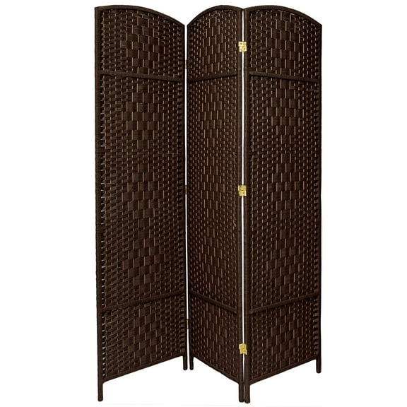 7 ft. Tall Faux Rattan Fiber Diamond Weave Privacy Screen Room Divider - Dark Mocha - 3 Panels